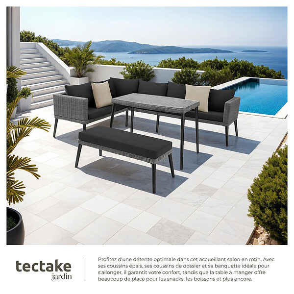 TECTAKE - Salon en rotin avec structure en aluminium Pula gris - large