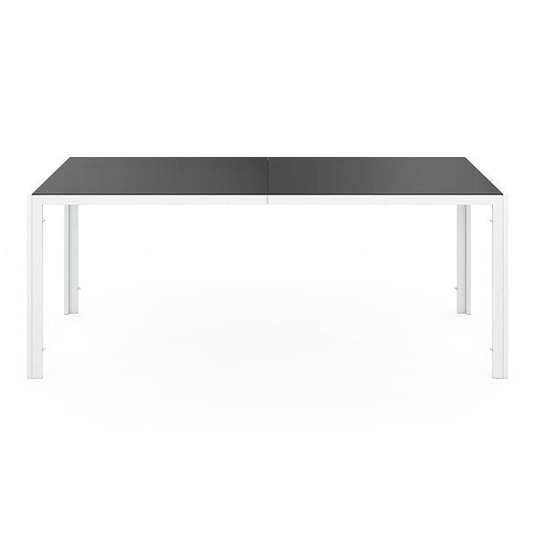 ID MARKET - Salon de jardin MADRID table 190 CM et 8 chaises empilables blanc et gris - large