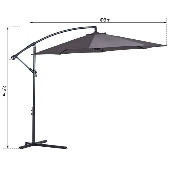 OUTSUNNY - Parasol déporté octogonal inclinable manivelle pied acier Ø 3 x 2,5H m gris - large