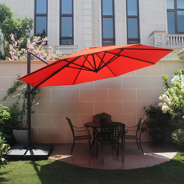 CONCEPT USINE - Parasol  terracotta droit rond 3,5 x 3,5 m rotatif à 360 CASTILLO - large