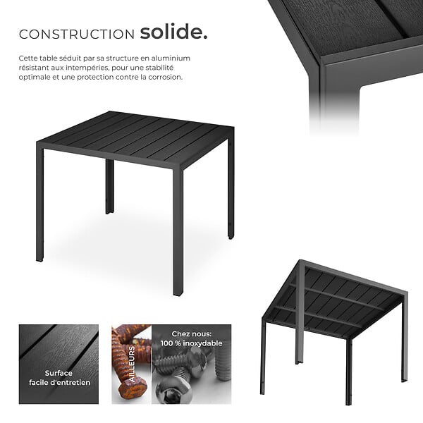TECTAKE - Table de jardin en aluminium surface de la table en aspect bois noir - large