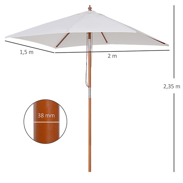 OUTSUNNY - Parasol rectangulaire inclinable bois polyester haute densité 2L x 1,5l x 2,3H m crème - large