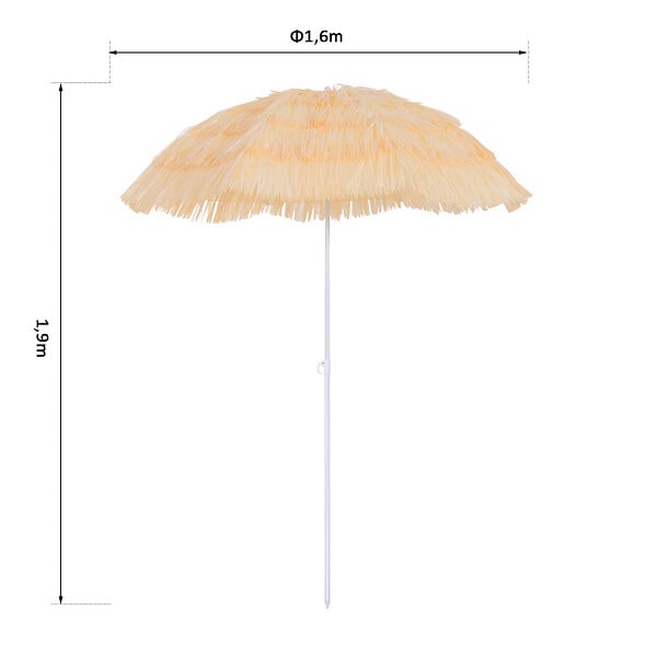 OUTSUNNY - Parasol de plage jardin design hawai 160 cm raphia artificiel beige - large