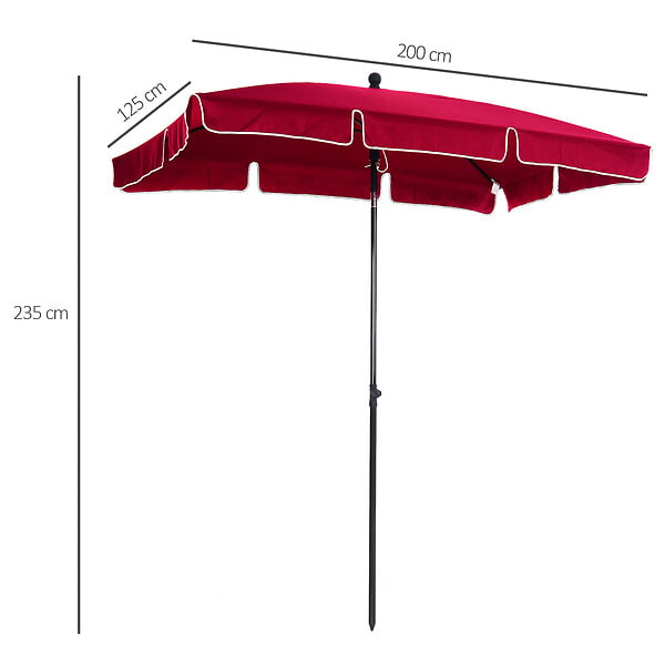 OUTSUNNY - Parasol rectangulaire inclinable alu acier polyester haute densité diamètre 2 m rouge - large