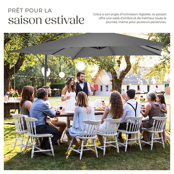 TECTAKE - Parasol APOLLON avec manivelle 2,5 x 2,5 m  gris clair - large