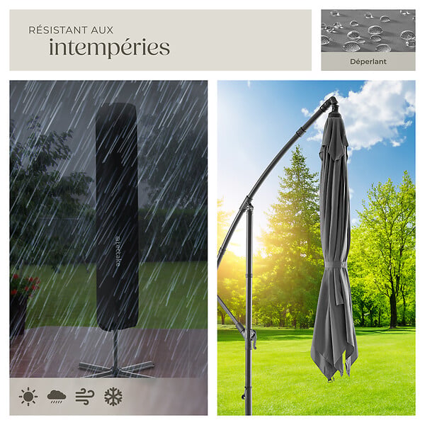 TECTAKE - Parasol APOLLON avec manivelle 2,5 x 2,5 m  gris clair - large