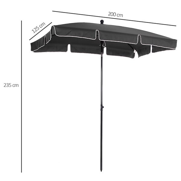 OUTSUNNY - Parasol rectangulaire inclinable alu acier polyester haute densité diamètre 2 m gris - large