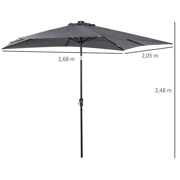 OUTSUNNY - Parasol lumineux rectangulaire inclinable dim. 2,68L x 2,05l x 2,48H m parasol LED solaire métal polyester haute densité gris - large