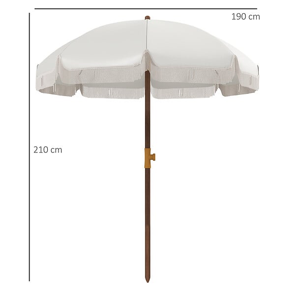 OUTSUNNY - Parasol droit de plage jardin style bohème à franges UV40+ crème - large