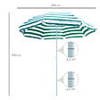 OUTSUNNY - Parasol inclinable octogonal de plage Ø 180 cm tissu polyester haute densité anti-UV mât démontable vert blanc rayé - vignette