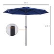 OUTSUNNY - Parasol en métal rond polyester 180g/m² manivelle inclinable Ø 2,95 x 2,5 m bleu - vignette