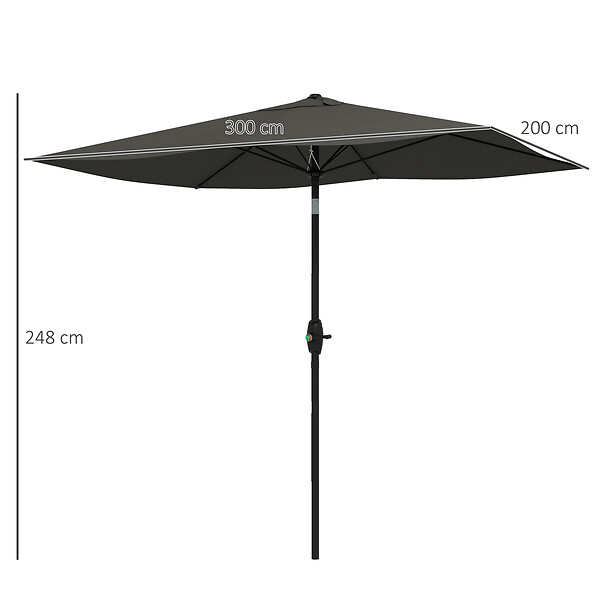 OUTSUNNY - Parasol rectangulaire inclinable de jardin avec manivelle métal polyester haute densité anti UV 50+ gris - large