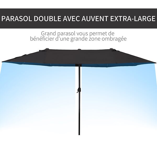 OUTSUNNY - Parasol de jardin XXL parasol grande taille 4,6L x 2,7l x 2,4H m ouverture fermeture manivelle acier polyester haute densité noir - large