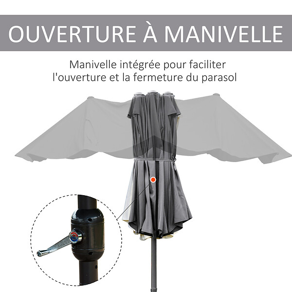 OUTSUNNY - Parasol de jardin XXL parasol grande taille 4,6L x 2,7l x 2,4H m ouverture fermeture manivelle acier polyester haute densité gris - large