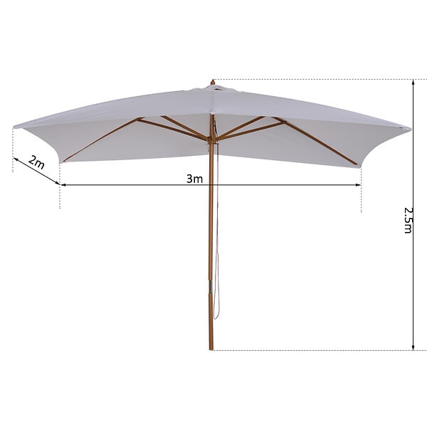 OUTSUNNY - Parasol droit rectangulaire de jardin grande taille dim. 3L x 2l x 2,5H m blanc - large
