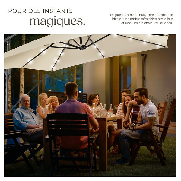 TECTAKE - Parasol à LED solaire Sunna avec manivelle 2,5 x 2,5 m  beige - large