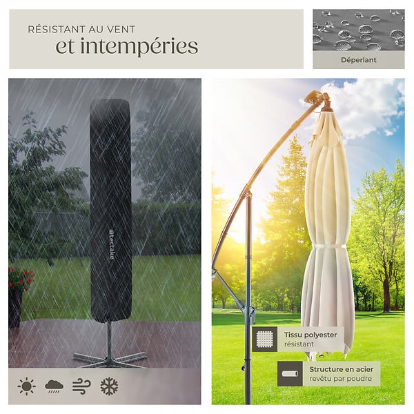 TECTAKE - Parasol à LED solaire Sunna avec manivelle 2,5 x 2,5 m  beige - large