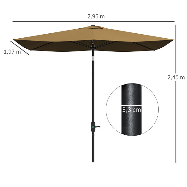 OUTSUNNY - Parasol rectangulaire inclinable de jardin avec manivelle métal polyester haute densité anti UV 50+ chocolat - large