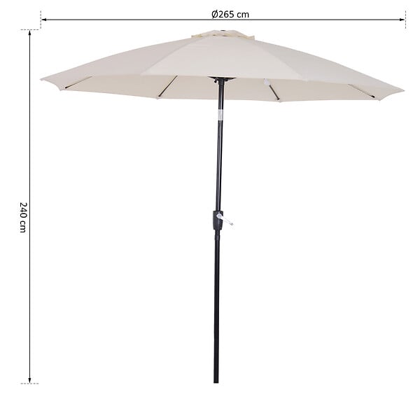 OUTSUNNY - Parasol inclinable aluminium fibre de verre polyester diamètre 2,65 m coloris crème - large