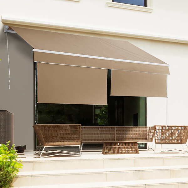 ID MARKET - Store banne manuel 4x3 M taupe lambrequin H.1,40 M - large