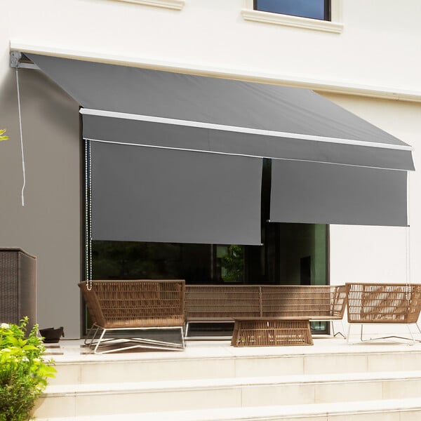ID MARKET - Store banne manuel 4x3 M gris anthracite lambrequin H.1,50 M - large