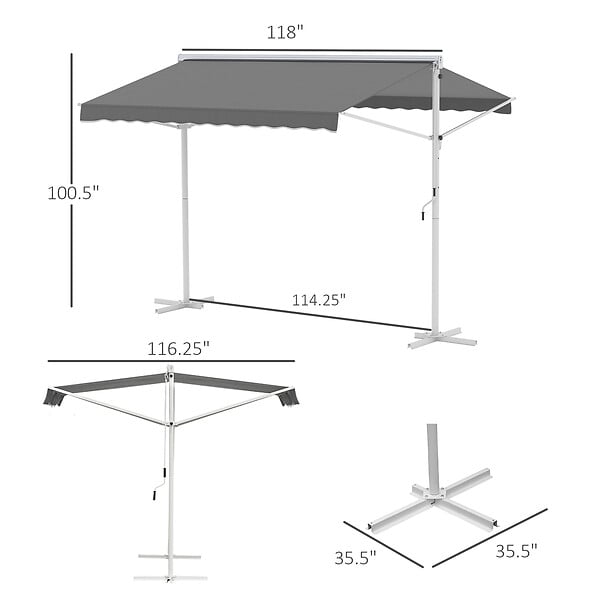 OUTSUNNY - Store double pente manuel rétractable inclinaison réglable acier époxy blanc polyester imperméabilisé anti-UV gris dim. 3L x 2,95l x 2,6H m - large