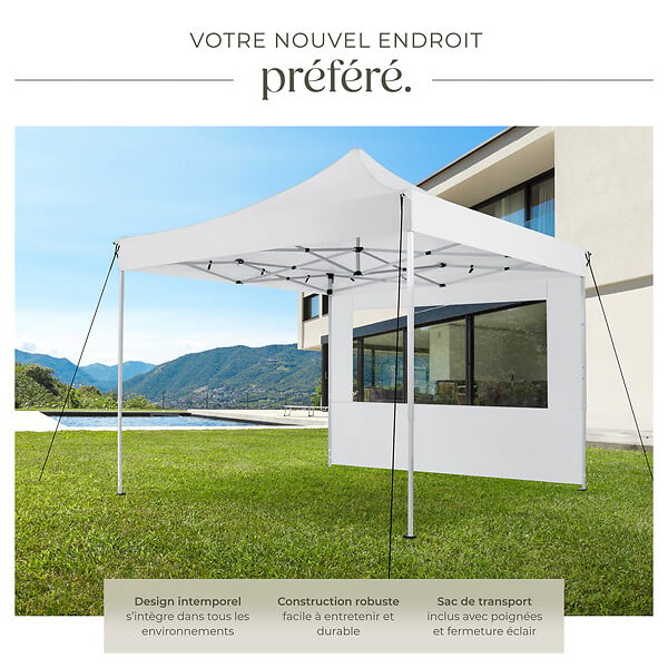 TECTAKE - Pavillon de jardin pliable en aluminium 3 x 3 m avec 2 parois latérales blanc - large