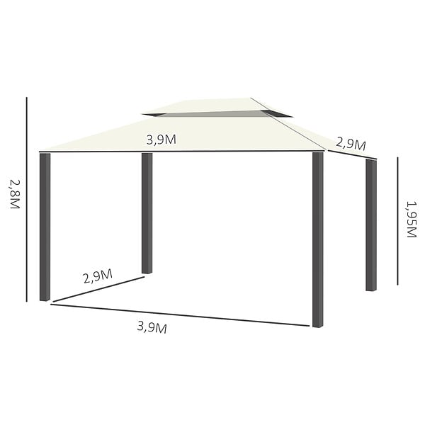 OUTSUNNY - Tonnelle barnum pavillon de jardin style colonial double toit toile moustiquaires et toiles amovibles 3,9L x 2,9l x 2,8H m crème - large