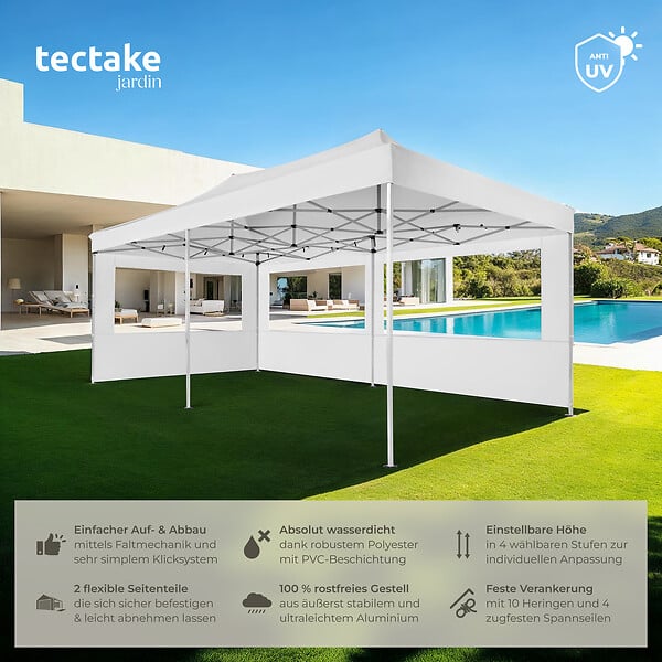 TECTAKE - Tonnelle 6 x 3 m avec 2 rideaux blanc - large