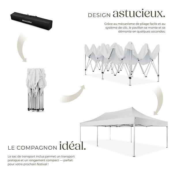 TECTAKE - Tonnelle 6 x 3 m avec 2 rideaux blanc - large