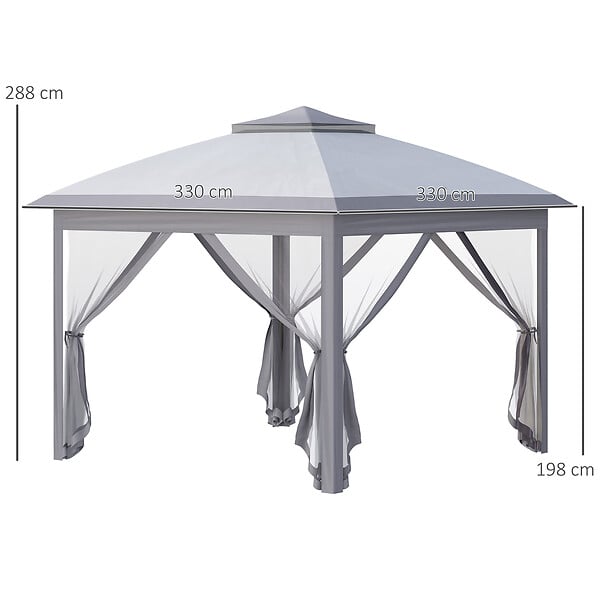 OUTSUNNY - Tonnelle barnum automatique pop-up dim. 3,3L x 3,3l x 2,88H m moustiquaires sac transport métal oxford gris - large