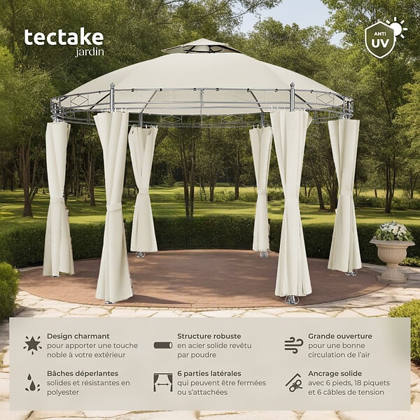 TECTAKE - Tonnelle ⌀ 3,5 m SIANA crème - large