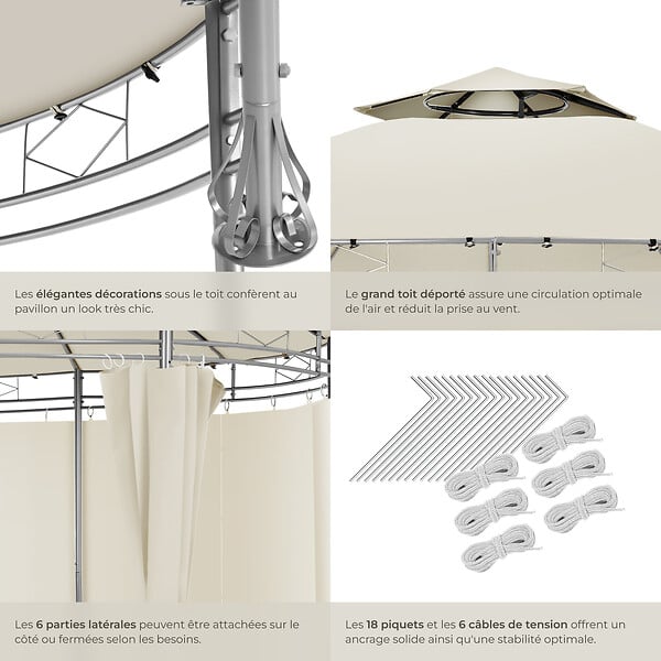 TECTAKE - Tonnelle ⌀ 3,5 m SIANA crème - large