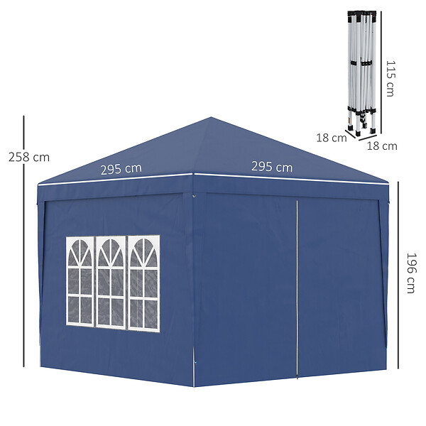 OUTSUNNY - Tonnelle barnum pop-up pliant dim. 3L x 3l x 2,58H m 2 fenêtres sac transport acier Oxford bleu - large