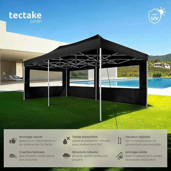 TECTAKE - Tonnelle 6 x 3 m avec 2 rideaux noir - large