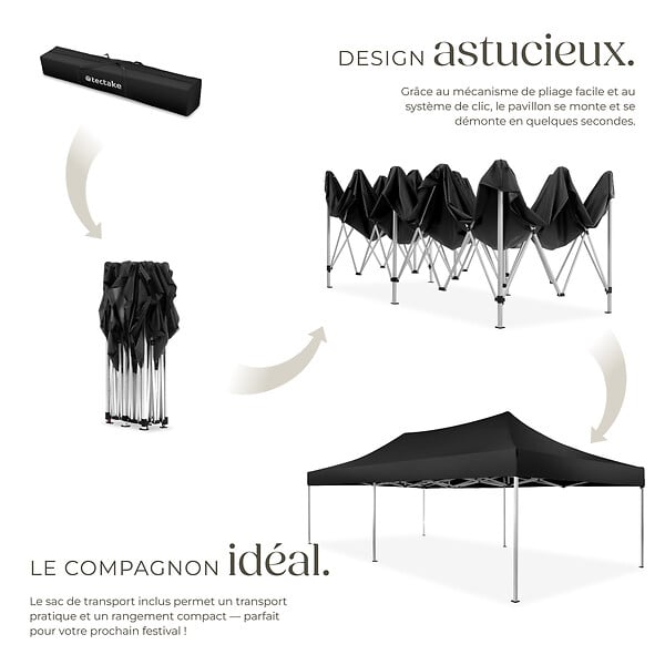 TECTAKE - Tonnelle 6 x 3 m avec 2 rideaux noir - large