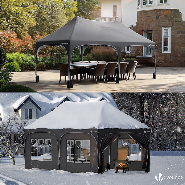 VOUNOT - Tonnelle de jardin 3x6m Pliable Barnum avec 6 parois amovibles Gris - large