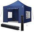 VOUNOT - Tonnelle de jardin renforcée 3x3m pliable avec 4 parois et sac de transport a roulette bleue - vignette
