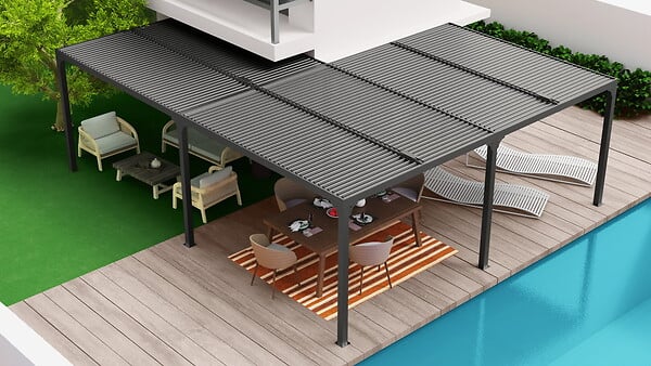 HABRITA - Pergola bioclimatique XXL, 32,63 m2, ALUMINIUM, en "L" - large