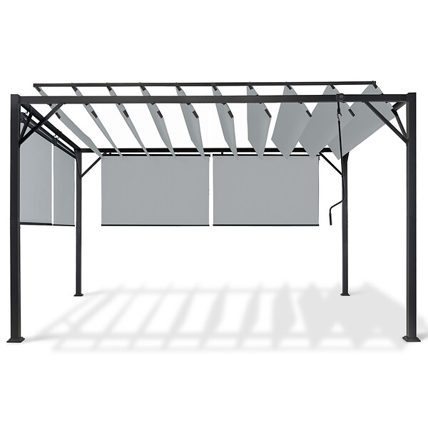 ID MARKET - Pergola édition luxe lames orientables 3x4 M et 4 stores gris clair - large
