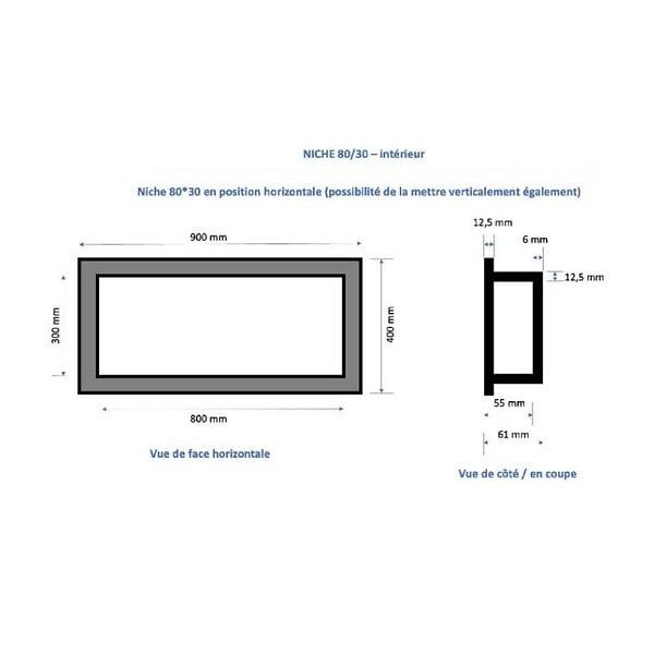 MARMOX - Duo de niches à carreler étanche - Format intérieur U-Tile 5,5 cm de profondeur - large