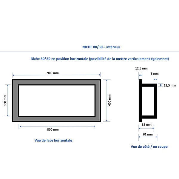 MARMOX - Duo de niches à carreler étanche - Format intérieur U-Tile 5,5 cm de profondeur - large