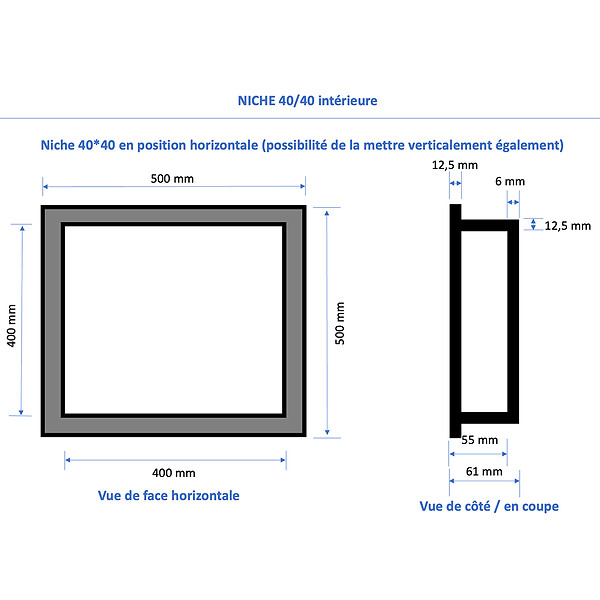 MARMOX - Duo de niches à carreler étanche - Format intérieur U-Tile 5,5 cm de profondeur - large
