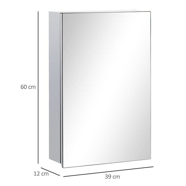 KLEANKIN - Armoire miroir murale salle de bain toilette dim. 39L x 12l x 60H cm acier inox. verre - large