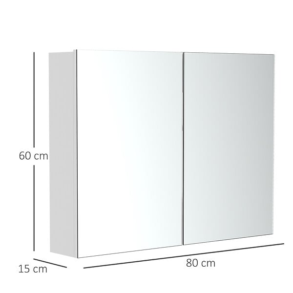 HOMCOM - Armoire miroir de salle de bain armoire murale double portes et étagères dim. 80L x 15l x 60H cm MDF blanc - large