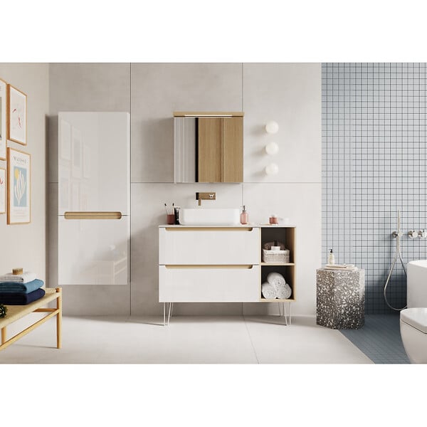 NATUREL - Armoire de toilette avec miroir, éclairage LED et prise 220V, 60x60x20 cm blanc, SAT Stilla (STILLAE06017) - large