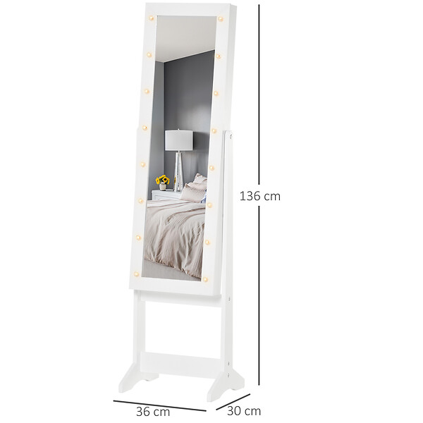 HOMCOM - Armoire à bijoux sur pieds avec miroir multi-rangement éclairage LED blanc - large