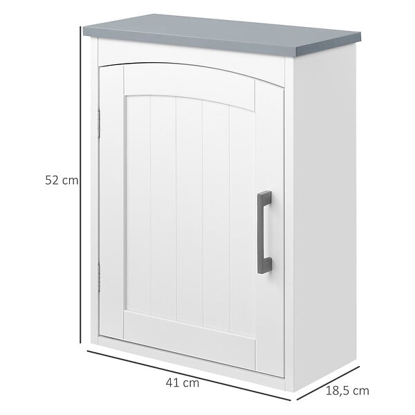 KLEANKIN - Armoire haute murale de salle de bain ou WC - placard porte avec étagère réglable - dim. 41L x 18l x 52H cm - MDF blanc gris - large