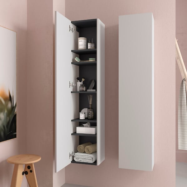 PLANETE BAIN - Meuble colonne de salle de bain H 140 cm coloris blanc mat à suspendre - KARAIB - large