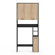 ID MARKET - Meuble étagère dessus WC WALLIS noir et bois façon hêtre - vignette